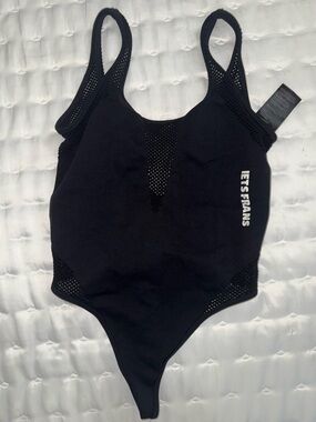 LET'S FRANS Black Mesh-Trim Bodysuit